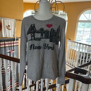 Neiman Marcus Gray Crew Neck Sweater with New York Design